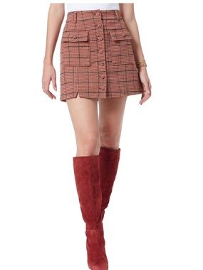 Sam Edelman Women's Brown Plaid Button-Front Mini Skirt XL